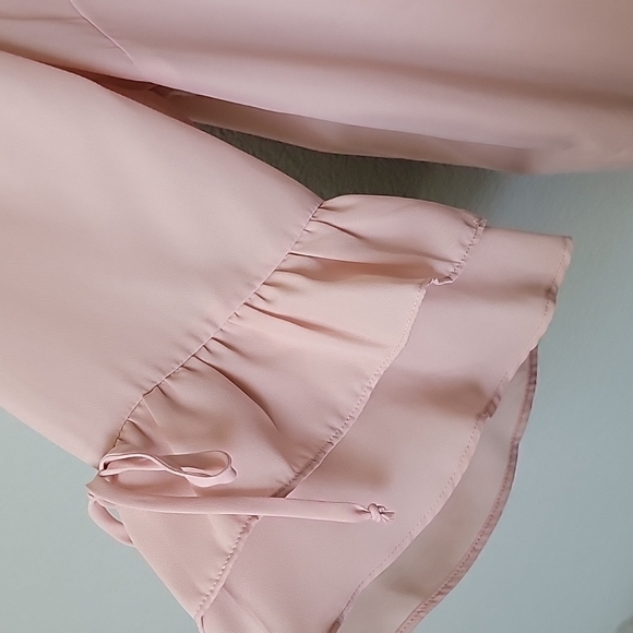 Maurice's Girly Dressy Office Size 1X Sheer Pink Ruffle Bell Sleeve Blouse - Picture 4 of 10